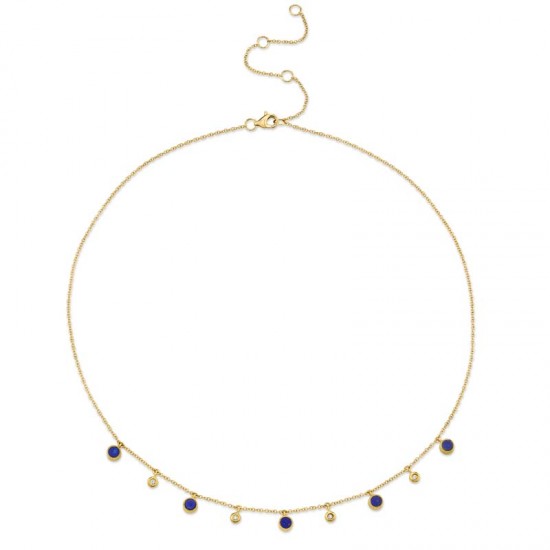 0.04ct Diamond & 0.90ct Lapis 14k Yellow Gold Necklace