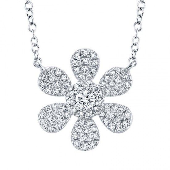 0.24ct 14k White Gold Diamond Flower Necklace
