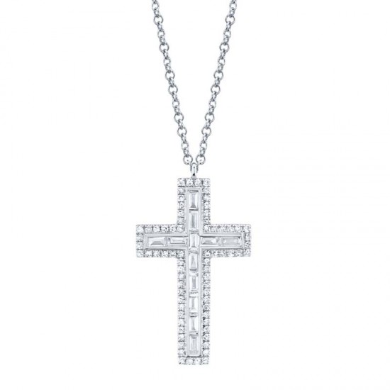 0.31ct 14k White Gold Diamond Baguette Cross Necklace