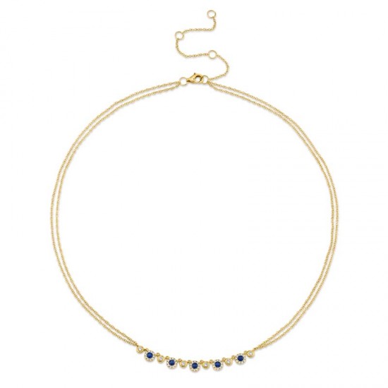 0.26ct Diamond and 0.36ct Blue Sapphire 14k Yellow Gold Necklace
