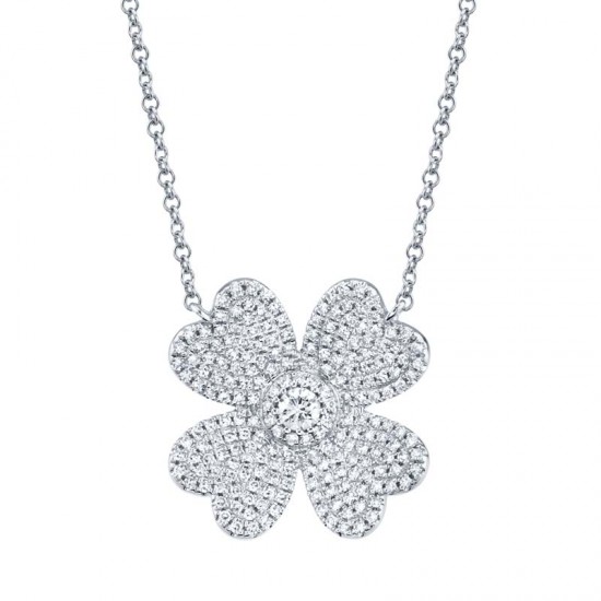 0.56ct 14k White Gold Diamond Pave Clover Necklace
