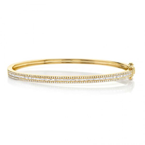 1.02ct 14k Yellow Gold Diamond Baguette Bangle