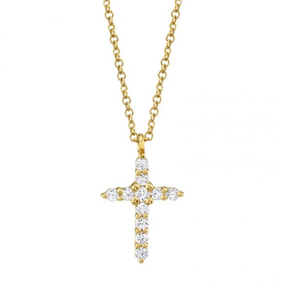 0.17ct 14k Yellow Gold Diamond Cross Necklace