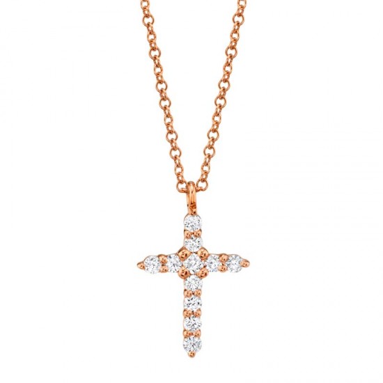0.17ct 14k Rose Gold Diamond Cross Necklace