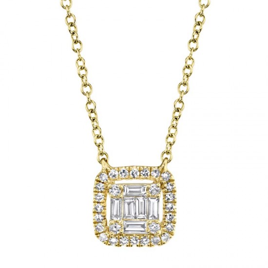 0.22ct 14k Yellow Gold Diamond Baguette Necklace