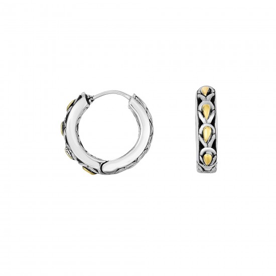 Silver And 18Kt Gold 13Mm Medium Filigree Huggie Style Earrings