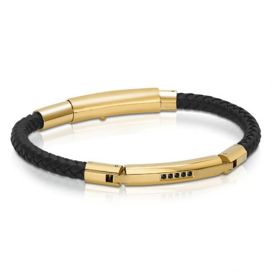 Italgem Steel Leather Bracelet