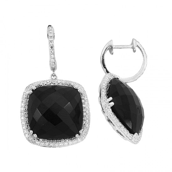 EFFY 14K White Gold Diamond Onyx Earrings