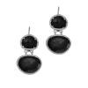 Silver Double Drop Leverback Earrings With Black Onyx And Diamonds