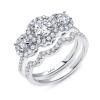 Three-Stone Halo Wedding Set