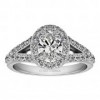 Oval Cut Split Shank Halo Diamond Semi Mount Engagement Ring
