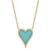 0.09ct Diamond & 0.69ct Composite Turquoise 14k Yellow Gold Heart Necklace