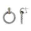 Silver And 18Kt Gold Italian Cable Medium Round Drop Earrings With Lever Back Clasp