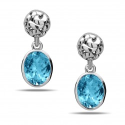 Sterling Silver & 14KW Earrings With 2 Oval Swisterling Silver Blue Topaz 10X8Mm