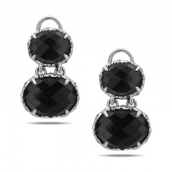 Sterling Silver & 14KW Earrings With 2 12X10Mm Oval Hematites And 2 16X12Mm Oval Hematites W/Wht Quartz Top