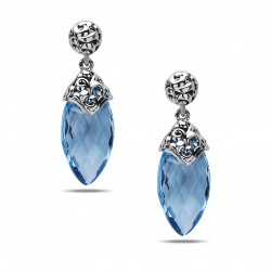 Silver 14KW Earrings With 2 21X11 Briolette Sky Blue Topaz