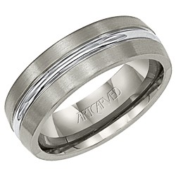 Titanium 7mm Comfort Fit Centurion Wedding Band With Ridged Center