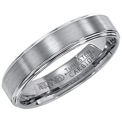 Gents Tungsten Carbide Lowell 5mm Flat Wedding Band With Matte Finish Center