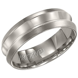Titanium 7mm Gents Walden Wedding Band With High Polish Indented Center