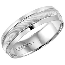 14k White Gold Lightweight Comfort Fit Engraved Merrick Wedding Band