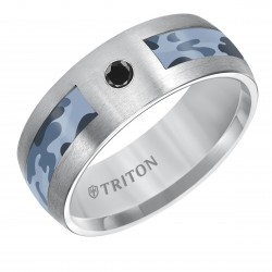 Comfort Fit Tungsten Carbide Camo Inlay Band with Diamond Detail