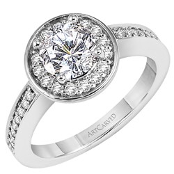 14k White Gold Nadia Shared Prong Halo Design Diamond Semi Mount With Cz Center