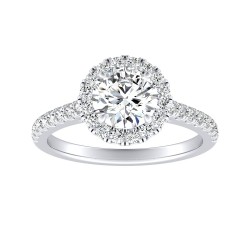 Halo 1.00 ct Center Round Lab Grown Diamond Engagement Ring In 14K White Gold