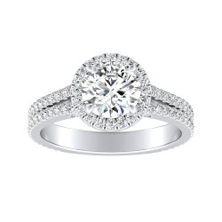 Halo 1.00 ct Center Round Lab Grown Diamond Engagement Ring In 14K White Gold