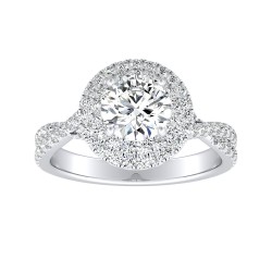 1.00 ct Center Double Halo Round Lab Grown Diamond Engagement Ring In 14K White Gold