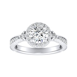 Halo 1.00 ct Center Round Lab Grown Diamond Engagement Ring In 14K White Gold