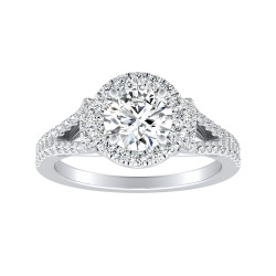 1.00 ct Center Round Lab Grown Diamond Halo Engagement Ring In 14K White Gold