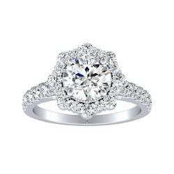Halo 1.00 ct Center Round Lab Grown Diamond Engagement Ring In 14K White Gold