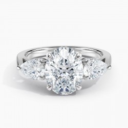 Three Stone 2.00 ct. Center Oval Lab Grown Diamond Engagement Ring (E-F-VS) in 14K White Gold