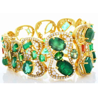 18K Yellow Gold Emerald Gemstone Bracelet