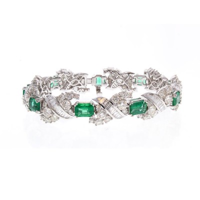 18K White Gold Emerald Gemstone Bracelet