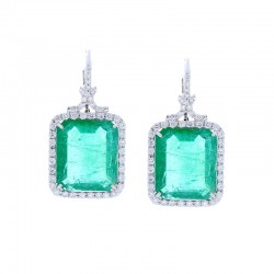 18K White Gold Emerald Gemstone Earrings