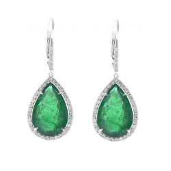 18K White Gold Emerald Gemstone Earrings