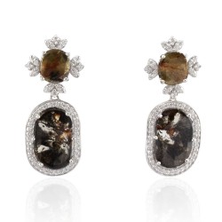 18K White Gold Diamond Gemstone Earrings