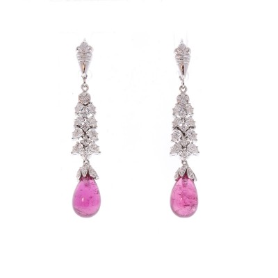 18K White Gold Rubelite Gemstone Earrings
