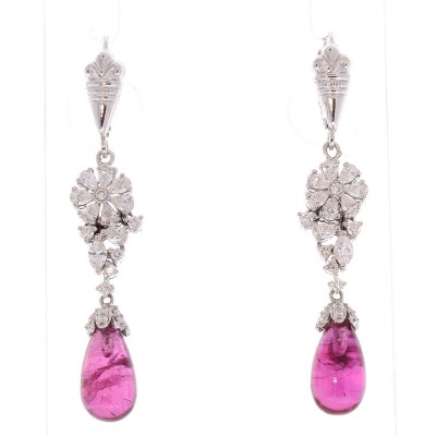 18K White Gold Rubelite Gemstone Earrings
