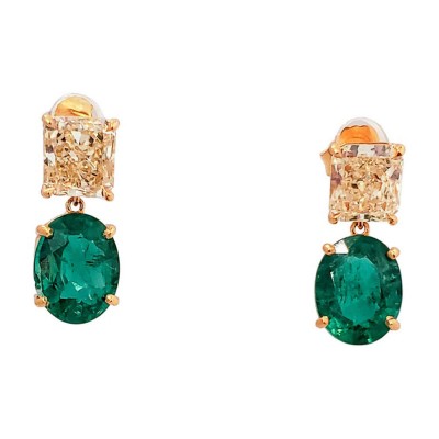 18K Yellow Gold Diamond Gemstone Earrings