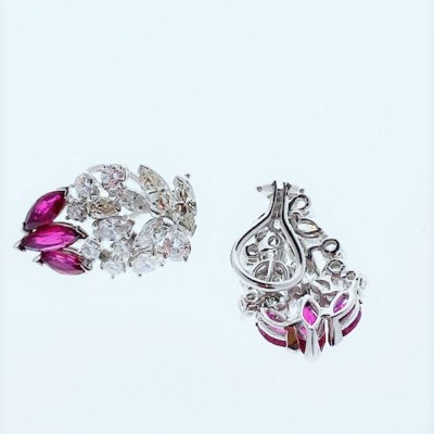 14K White Gold Diamond Gemstone Earrings