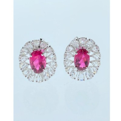 18K White Gold Rubelite Gemstone Earrings