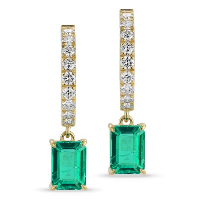 Lab Grown Diamond and Created Emerald Earrings