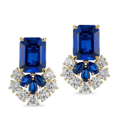 Lab Grown Diamond and Created Sapphire Earrings