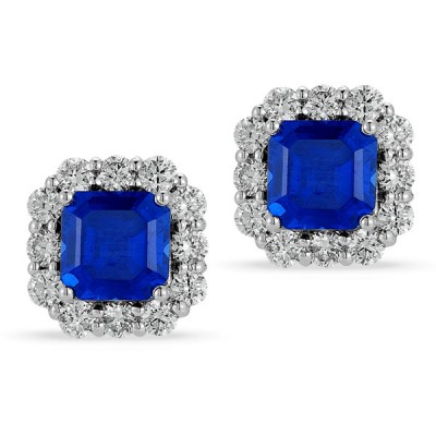 Lab Grown Diamond and Created Sapphire Earrings