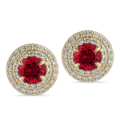 Lab Grown Diamond and Created Ruby Earrings
