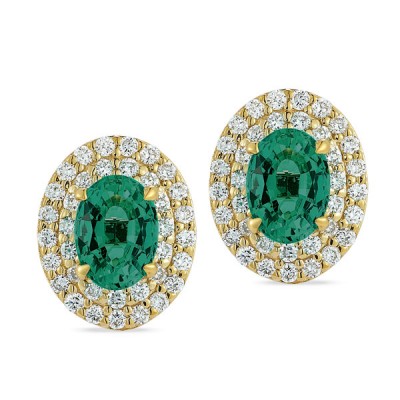 Lab Grown Diamond and Created Emerald Earrings