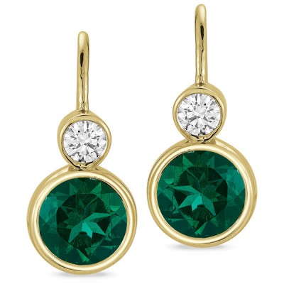 Lab Grown Diamond and Created Emerald Earrings