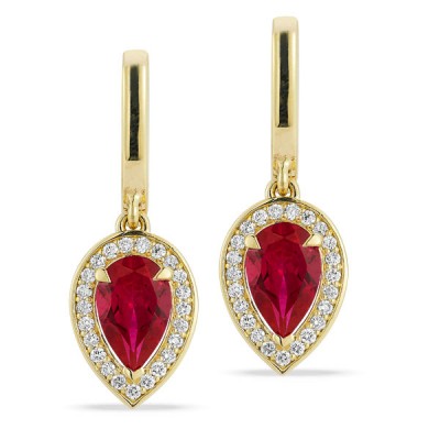 Lab Grown Diamond and Created Ruby Earrings